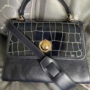 Draper James Small Navy Croc Satchel